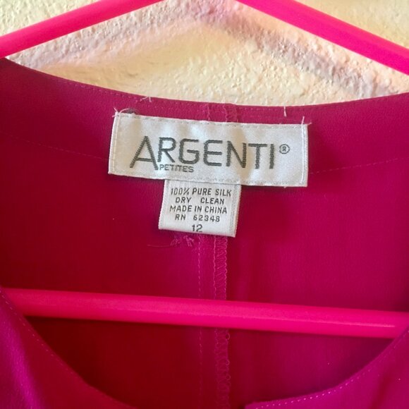 Vintage 80s Argenti 100% Silk Blouse Bright Pink Long Sleeve Button Down Size 12 - Picture 2 of 4